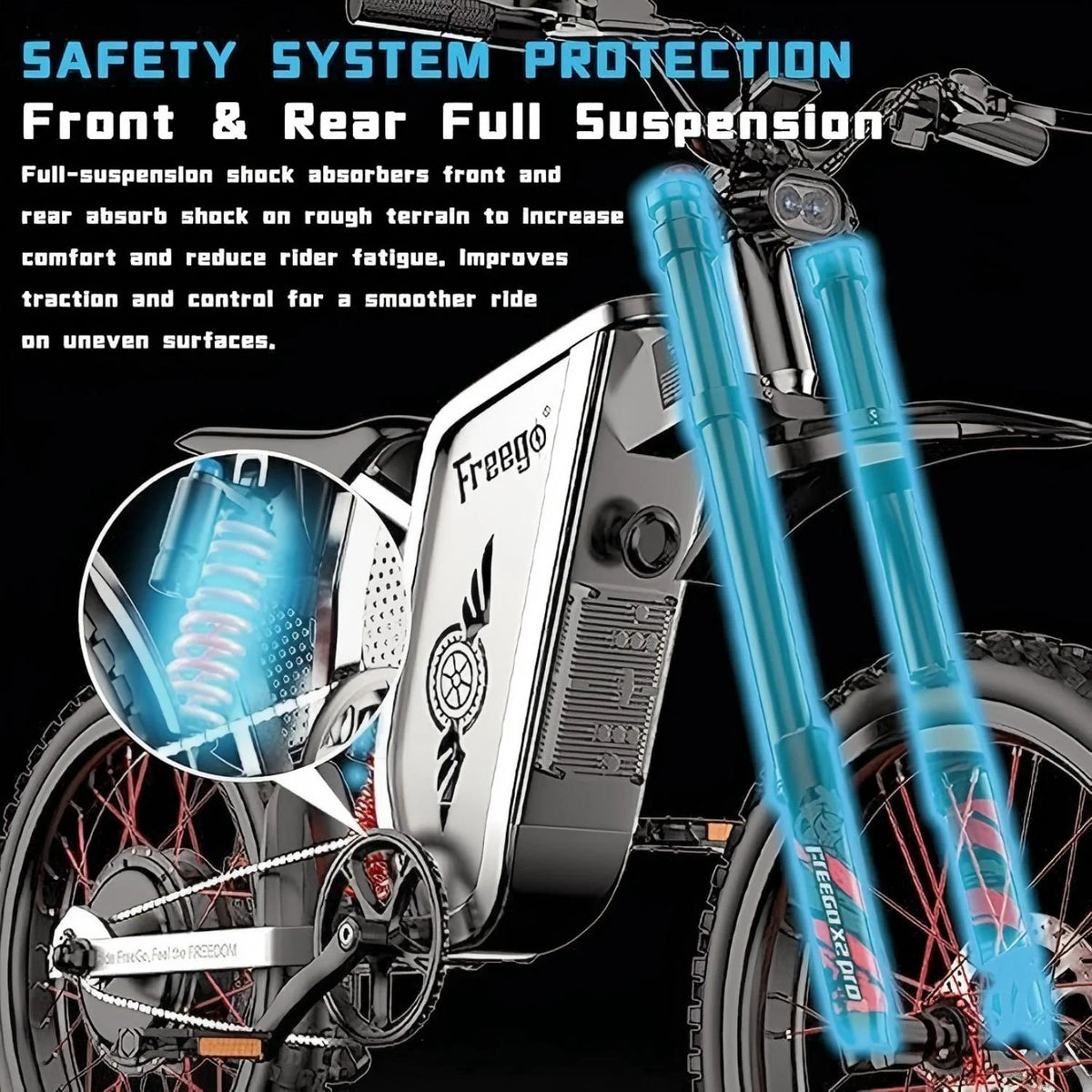 Freego X2 Pro 6000W(Peak) Motor Electric Dirt Bike for Adult, 60V30AH Battery Electric Motorcycle, 50MPH Speed Electric Bicycle, 19x2'' Full Suspension/Hydraulic Brake