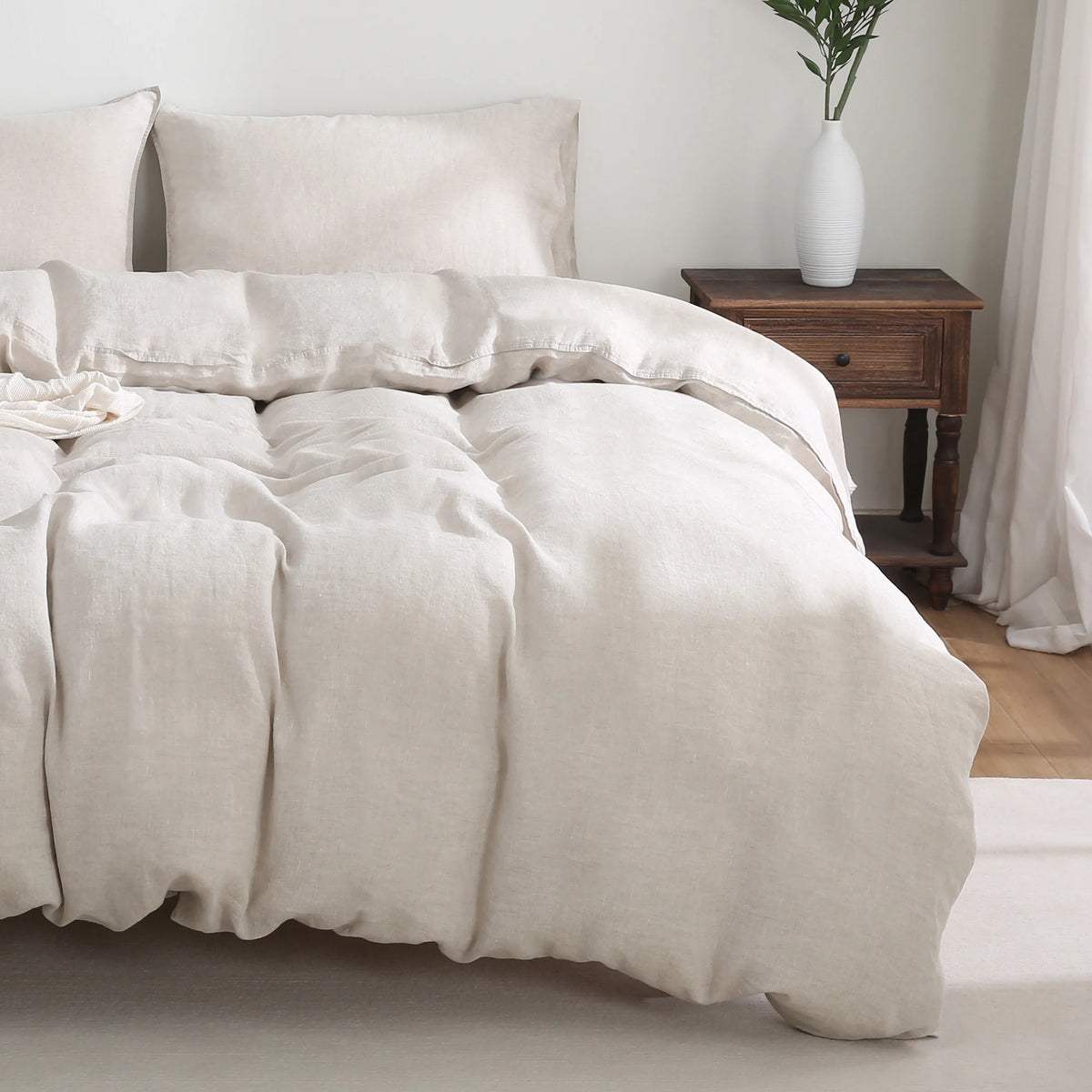 100% Pure Linen Duvet Cover with Button Closure and Corner Ties Soft & Breathable - Natural Full/Queen