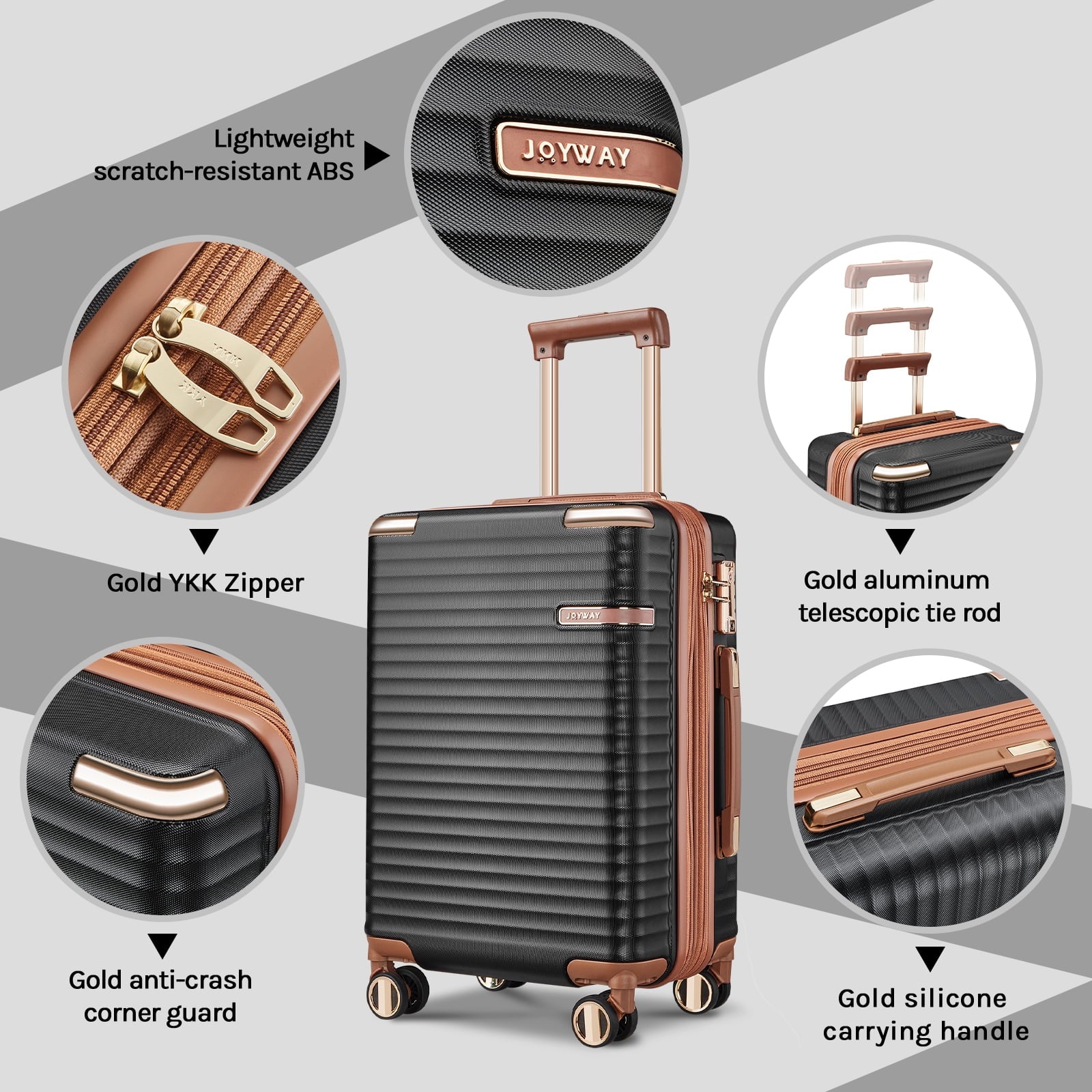 Joyway 3 - Piece Carry - on Luggage Set with Swivel TSA Lock and Leather Carry Bag