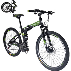 Eurobike 27.5" Full Suspension Folding Mountain Bike Foldable Frame Bicycle Disc Brakes Men or Women Bikes for Afults Green