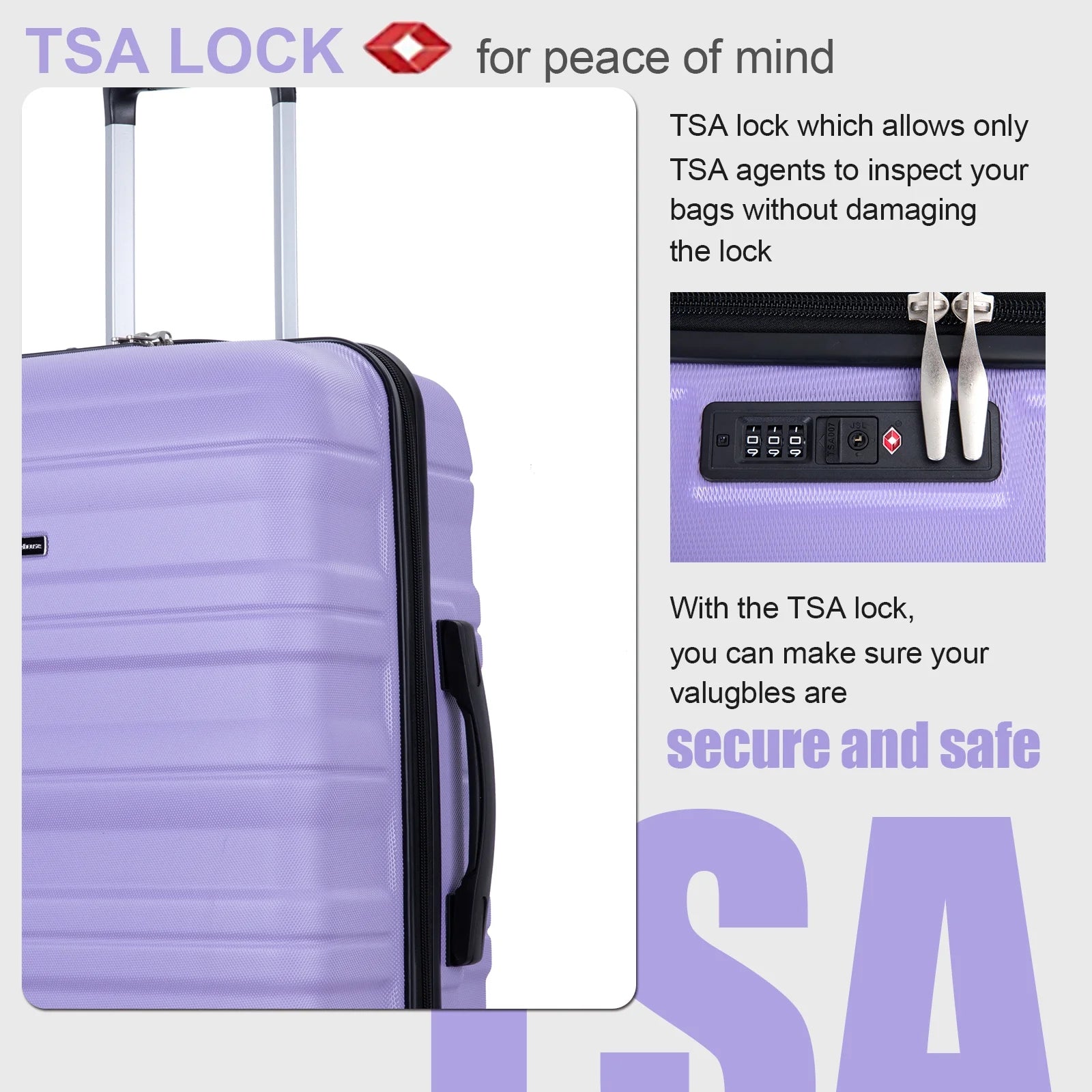 Tripcomp Hardside Luggage Set 3 - Piece Set (21/25/29) Lightweight Suitcase 4 - Wheeled Suitcase Set(Purple)