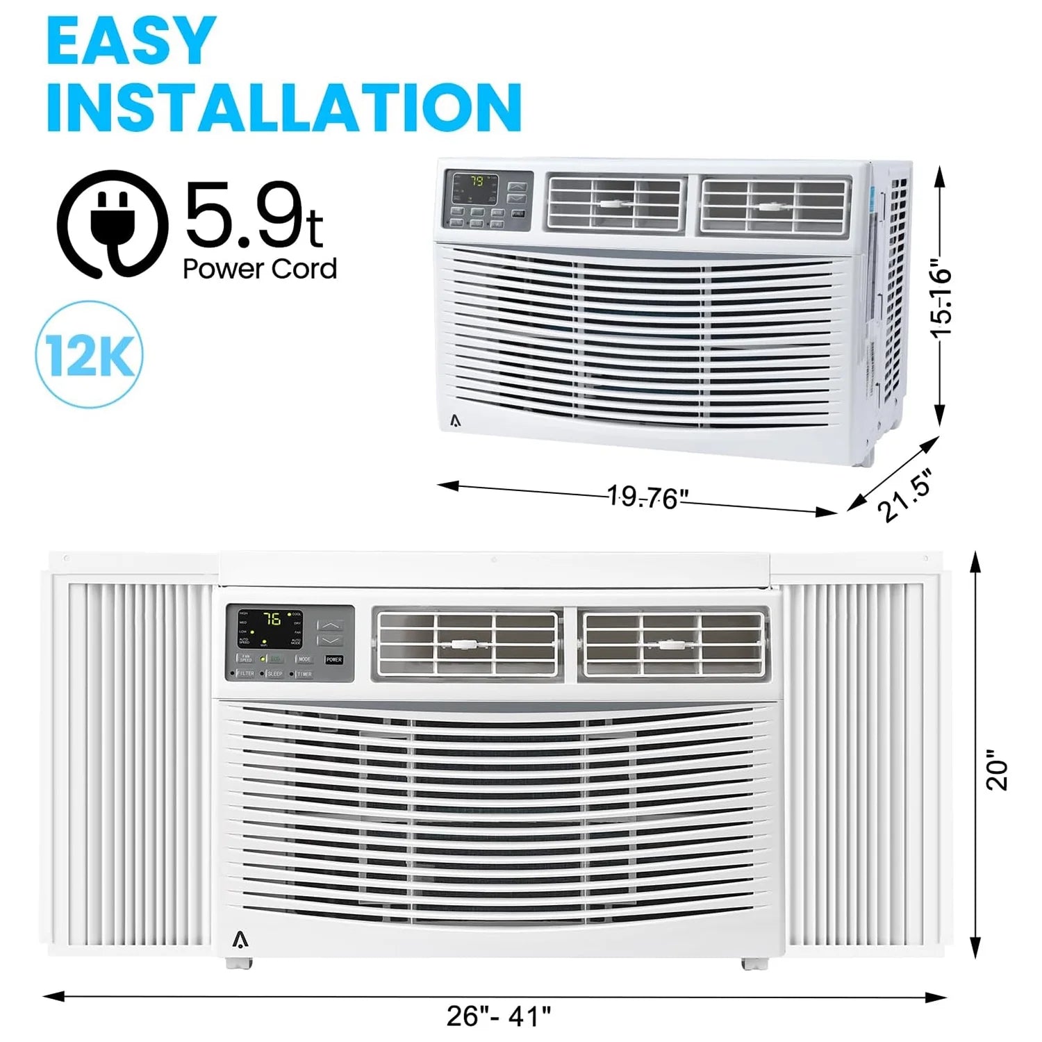 M Optimized 12000BTU Window Air Conditioner with Wi - Fi Enabled, Remote Control, Air Conditioner Window Unit Cooling up to 550sq.ft, 115V Window Ac Units for Rooms, Dehumidifier, Fan, Reusable Filter