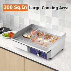 22" Commercial Electric Griddle 2000W, Stainless Steel Flat Top Grill w/ Cast Iron Plate & 122°F-572°F Adjustable Temp, Kitchen Countertop Teppanyaki