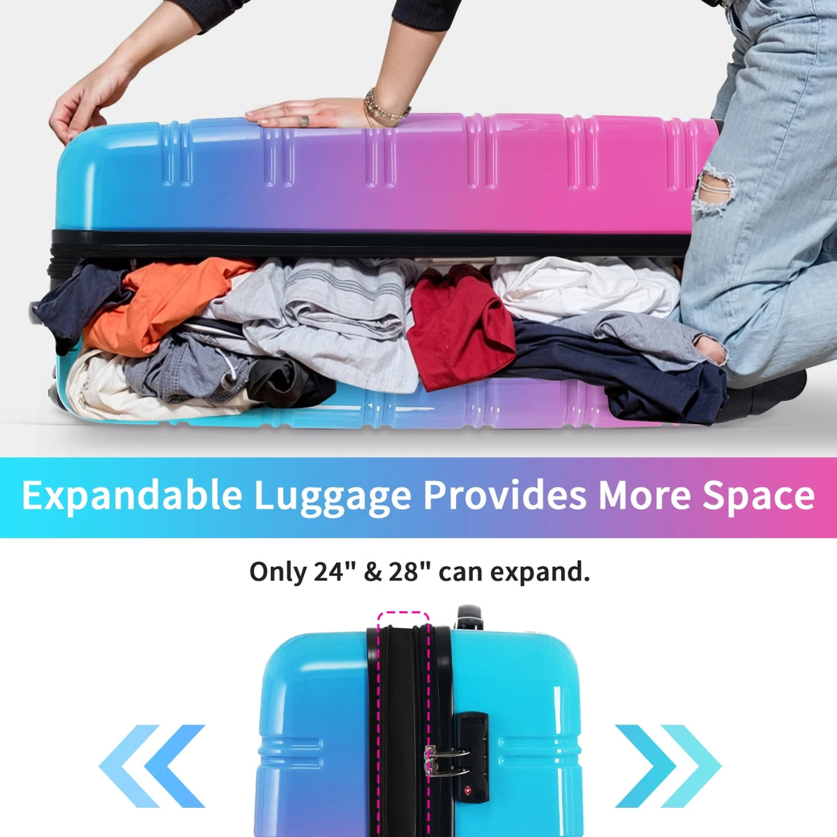 3 Piece Luggage Sets, Hard Shell Suitcase 20/24/28 in with TSA Lock and Spinner Wheels, Expandable Lightweight Travel Luggage for Men Women, Multicolor Purple