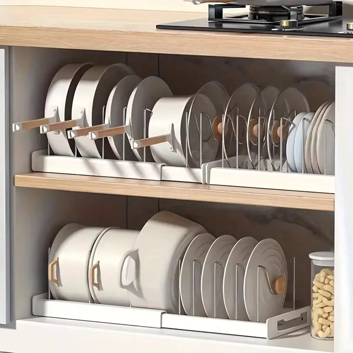 Pot And Pan Organizer 1pc Ultimate Kitchen Organizer - Space-Saving Expandable Shelf With Pot Lid Holder, Utensil Rack, Dish Drainboard, & Pull-Out Drawer For Tidy Cooking