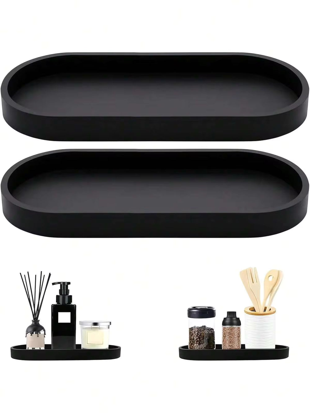 1pc / 2pcs Oval Vanity Tray, Bathroom Countertop Organizer Tray, Kitchen Sink Sponge Holder Soap Dispenser Silicone Tray For Perfume Jewelry Candle