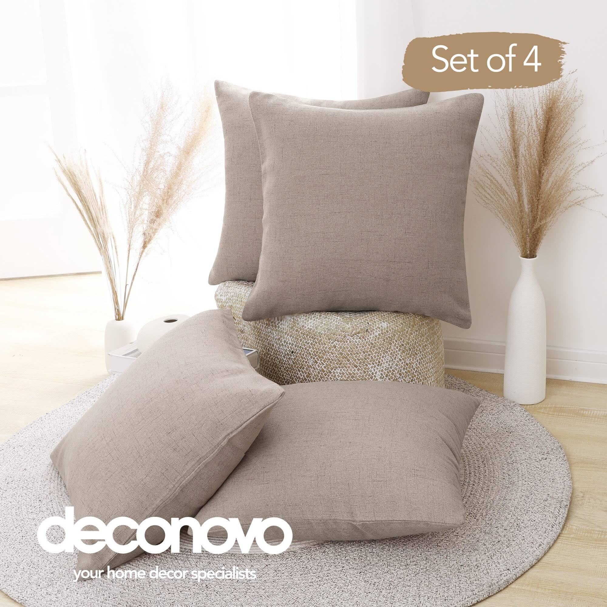 Deconovo Taupe Pillow Covers Throw Cushion Covers Faux Linen Pillow Case Covers for Living Room Toss Pillow 16 x 16 inch Taupe Set of 4, Brown