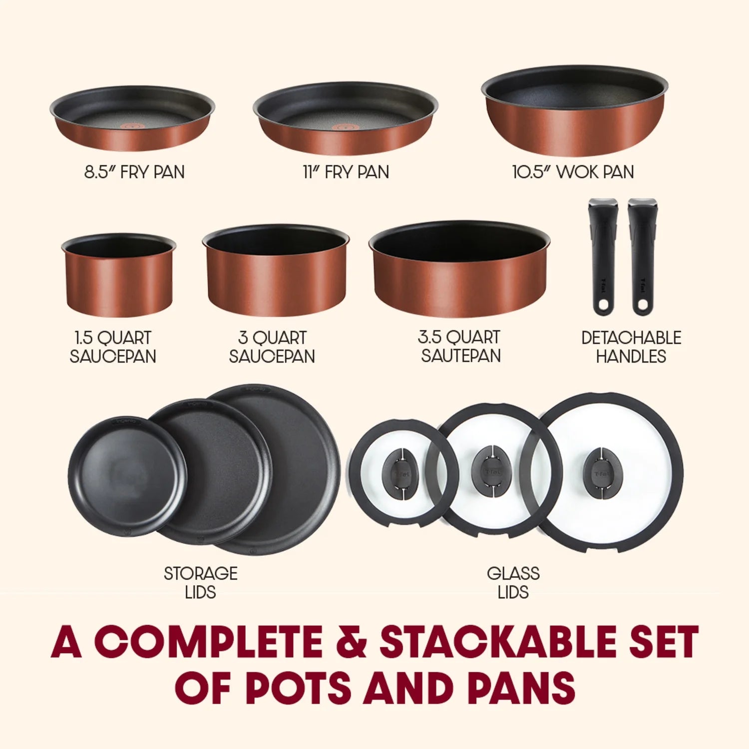T - Fal Ingenio Expertise Nonstick 14 - Piece Cookware Set, Induction Oven Safe up to 500F, Detachable Handle, Onyx Black
