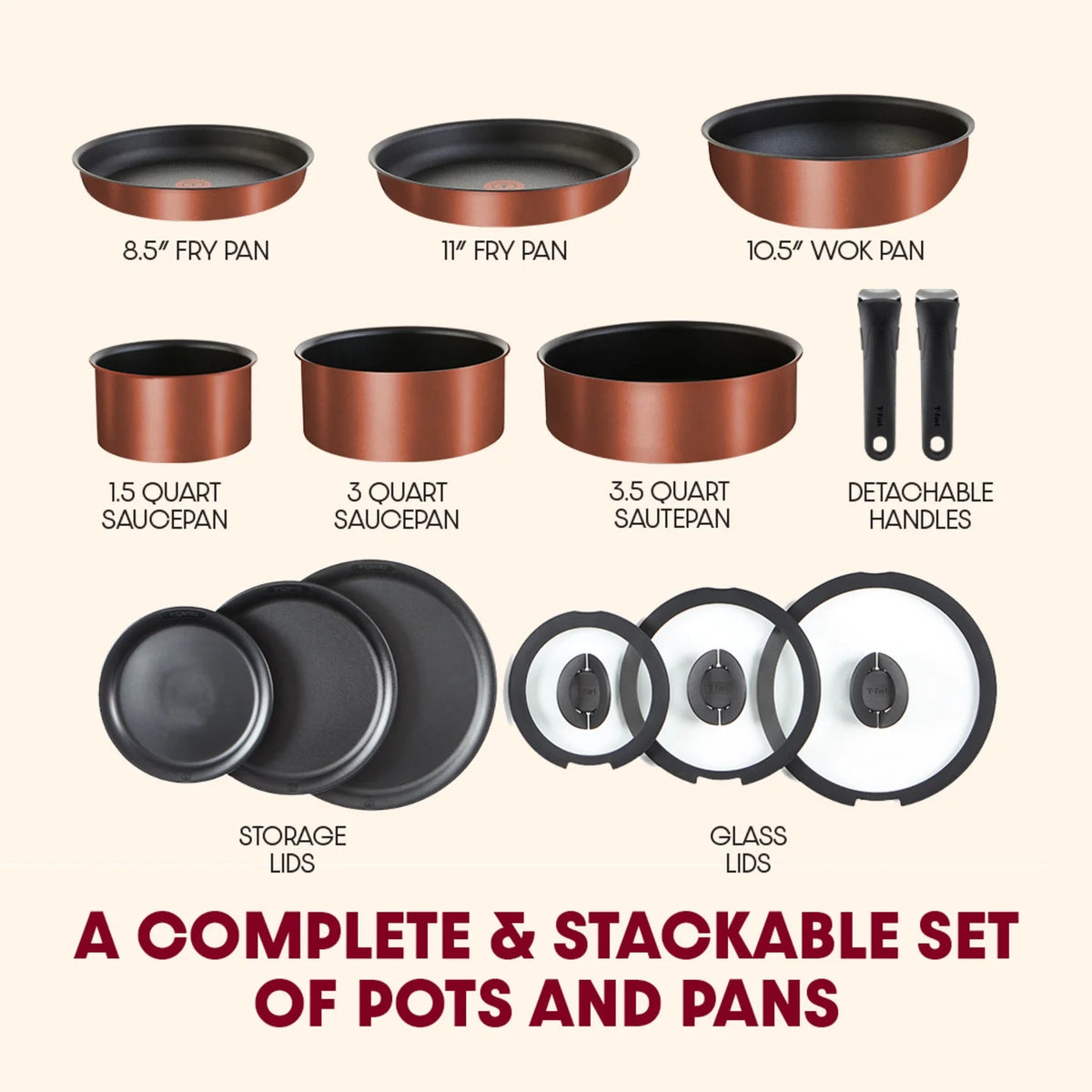 T - Fal Ingenio Expertise Nonstick 14 - Piece Cookware Set, Induction Oven Safe up to 500F, Detachable Handle, Onyx Black
