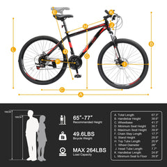 Ubesgoo 26" Lightweight Explorer Mountain Bike, 21 - Speed for Men and Women Disc Brakes & Suspension, Red/Black