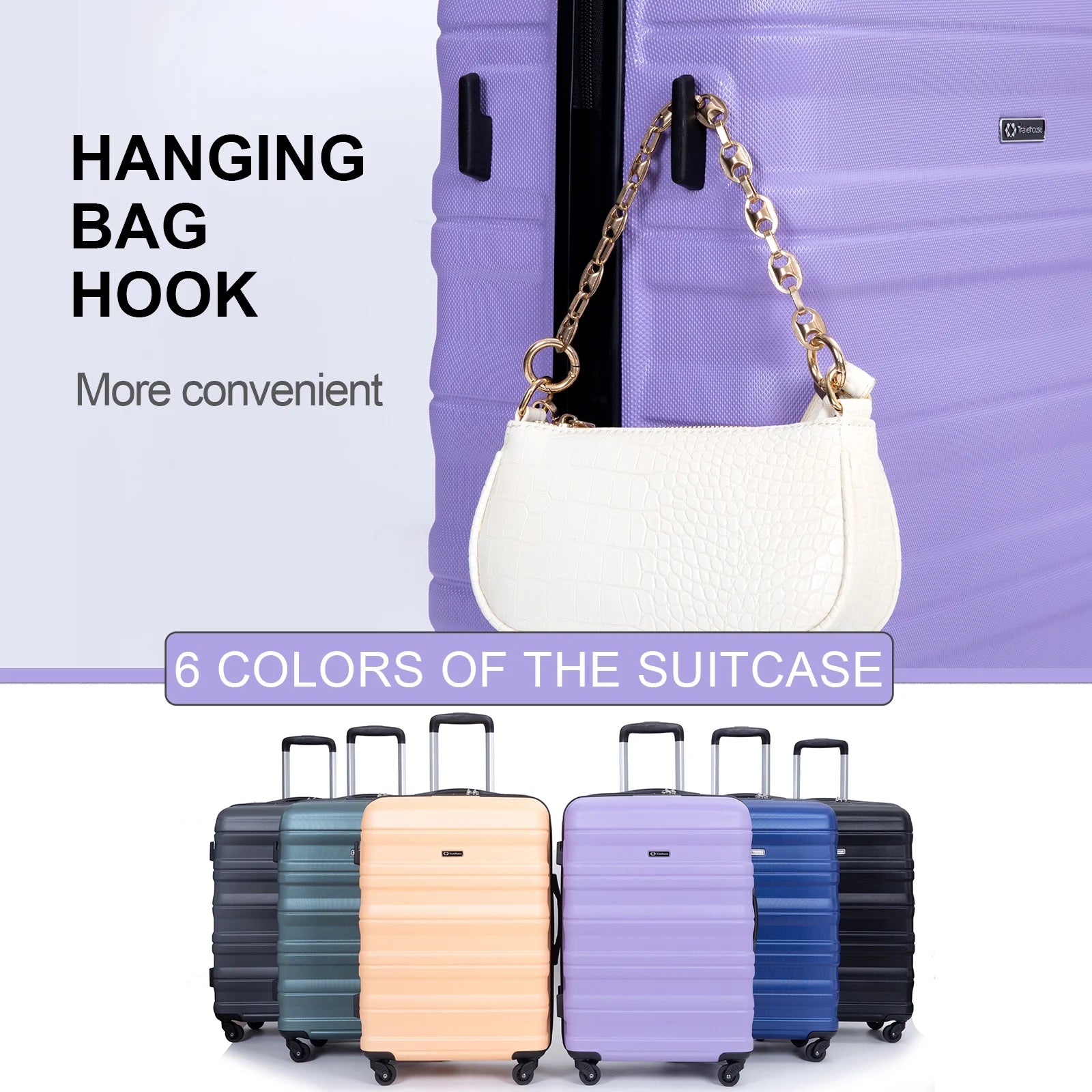 Tripcomp Hardside Luggage Set 3 - Piece Set (21/25/29) Lightweight Suitcase 4 - Wheeled Suitcase Set(Purple)