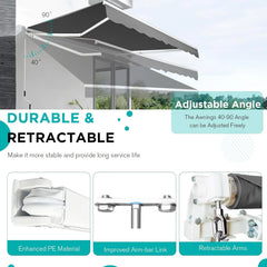 AECOJOY 12'x10' Manual Retractable Awning Sun Shade, Patio Awning Canopy