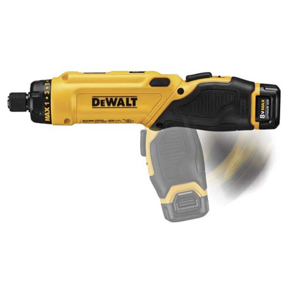 8V MAX Cordless Gyroscopic Screwdriver with Adjustable Handle. (2) 1.0Ah Batteries. Charger. and Bag DCF680N2