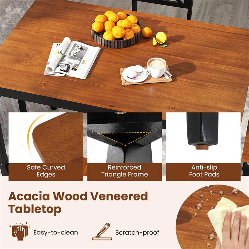 5-Piece Dining Table Set for 4, Mid-Century Modern Kitchen Table & 4 Chairs with Rubber Wood Legs & Cross Backrest, Space-Saving Dinette Set for Home