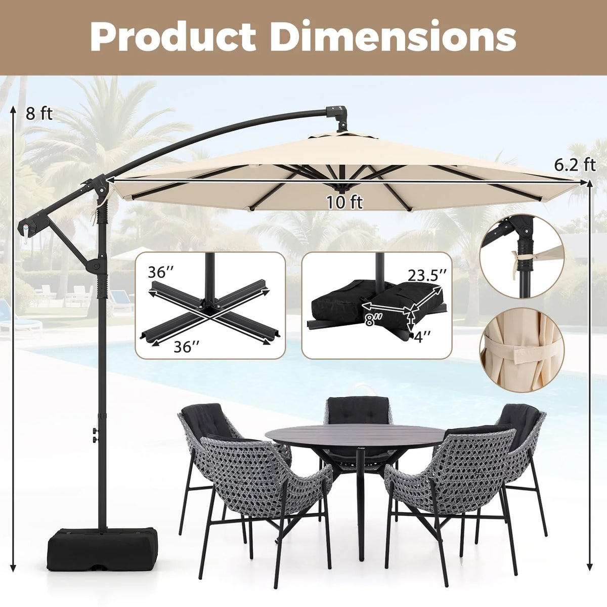 Tangkula 10ft Patio Umbrella with Base Included with 360 Degree Rotation