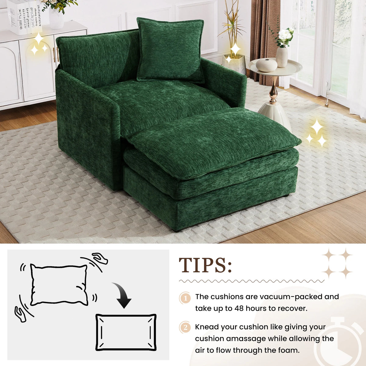 Muumblus Oversized Lounge Chair with Ottoman, Cloud Accent Armchair for Living Room, Beige Chenille