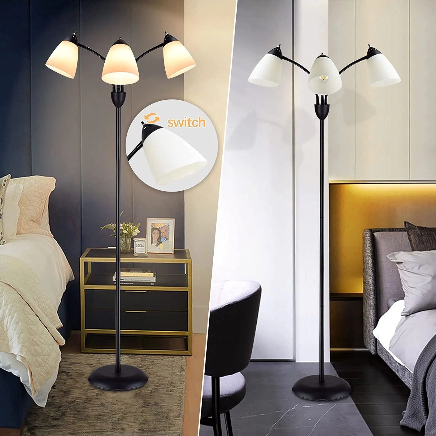 DINGLILIGHTING Floor Lamp Tall for Room: Flexible Gooseneck Floor Lamps Standing for Bedroom Home Office - Modern Floor Lights 5 - Light