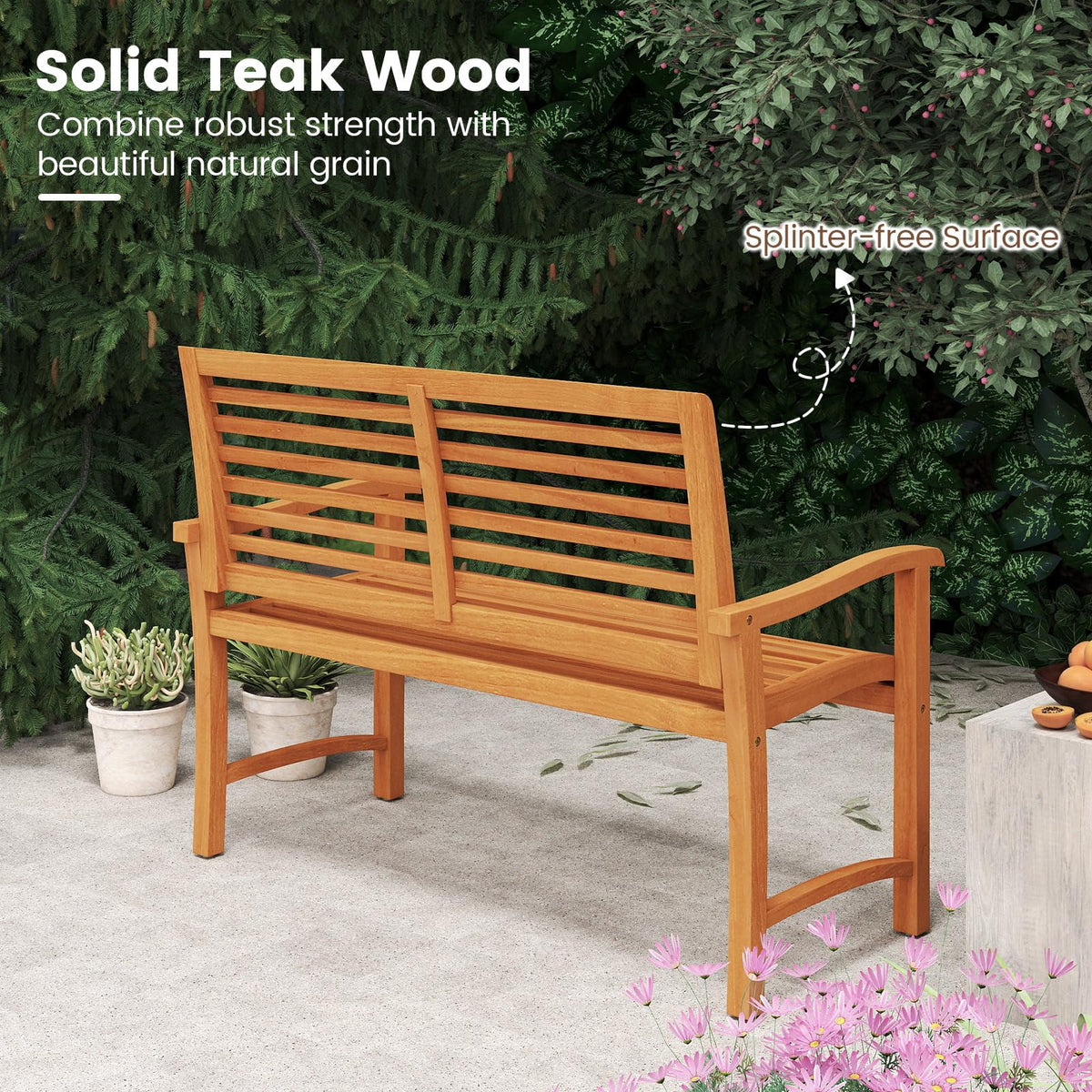 Tangkula Patio Garden Park Bench with Slatted Backrest & Seat