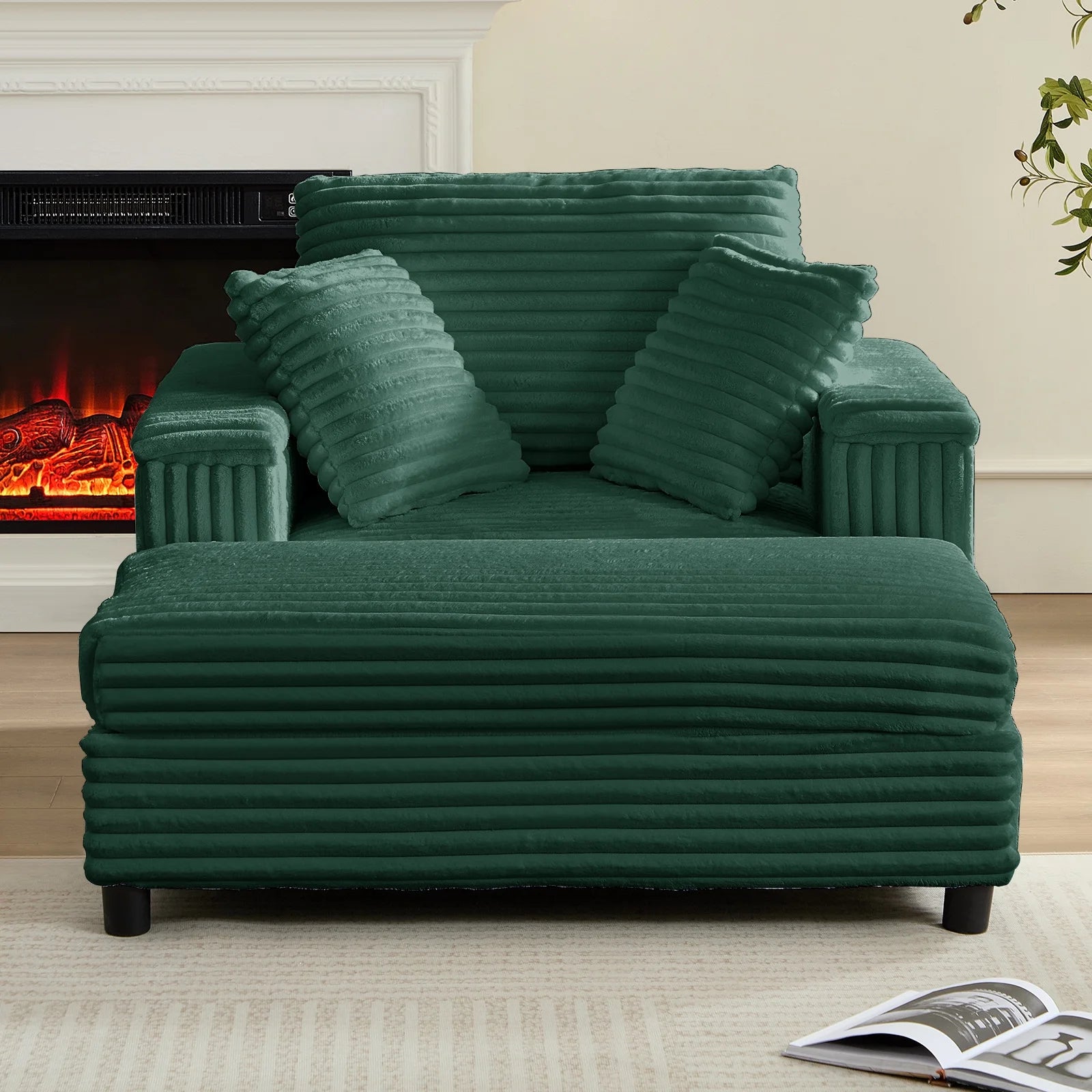 ZAFLY 44" Modern Corduroy Accent Armchair with Storage Ottoman for Living Room, Black