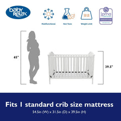 Baby Relax Adele 3 - in - 1 Convertible Crib. White