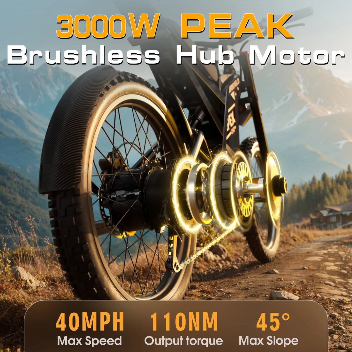Arkveld Electric Bike for Adults, Peak - 3000W, Max 40MPH and 80miles Electric Motorcycle, 25" Fat Tire Dirt Bike, APEX1 7 - Speed E - Bike，white