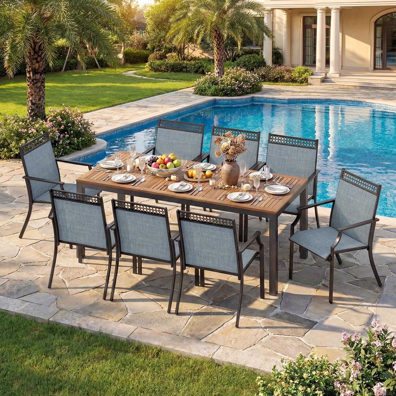 Tangkula 9 Pieces Patio Dining Set for 8 Outdoor Rectangular Patio Table
