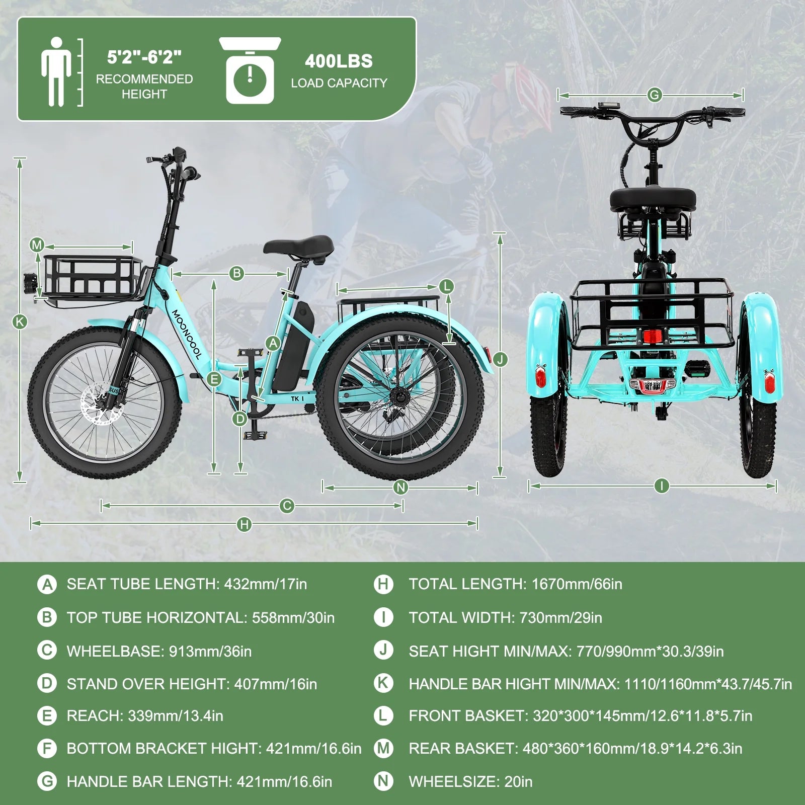 ABORON 3.0 Fat Tire Electric Trike for Senior Foldable E - Bike, 500W Motorized Tricycle Adult 20" Folding 3 Wheel Electric Commute Bike Trike W/48V Battery and Storage Baskets