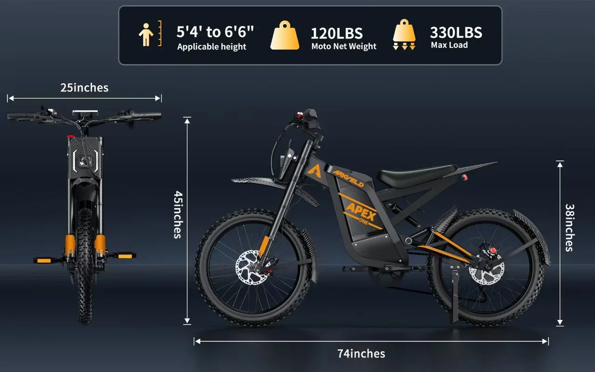 Arkveld Electric Bike for Adults, Peak - 3000W, Max 40MPH and 80miles Electric Motorcycle, 25" Fat Tire Dirt Bike, APEX1 7 - Speed E - Bike，white