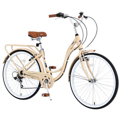 Aukfa 26" Cruiser Bike, 7 Speed Bicycle Hybrid Bikes for Women Girls Ladies, Arctic