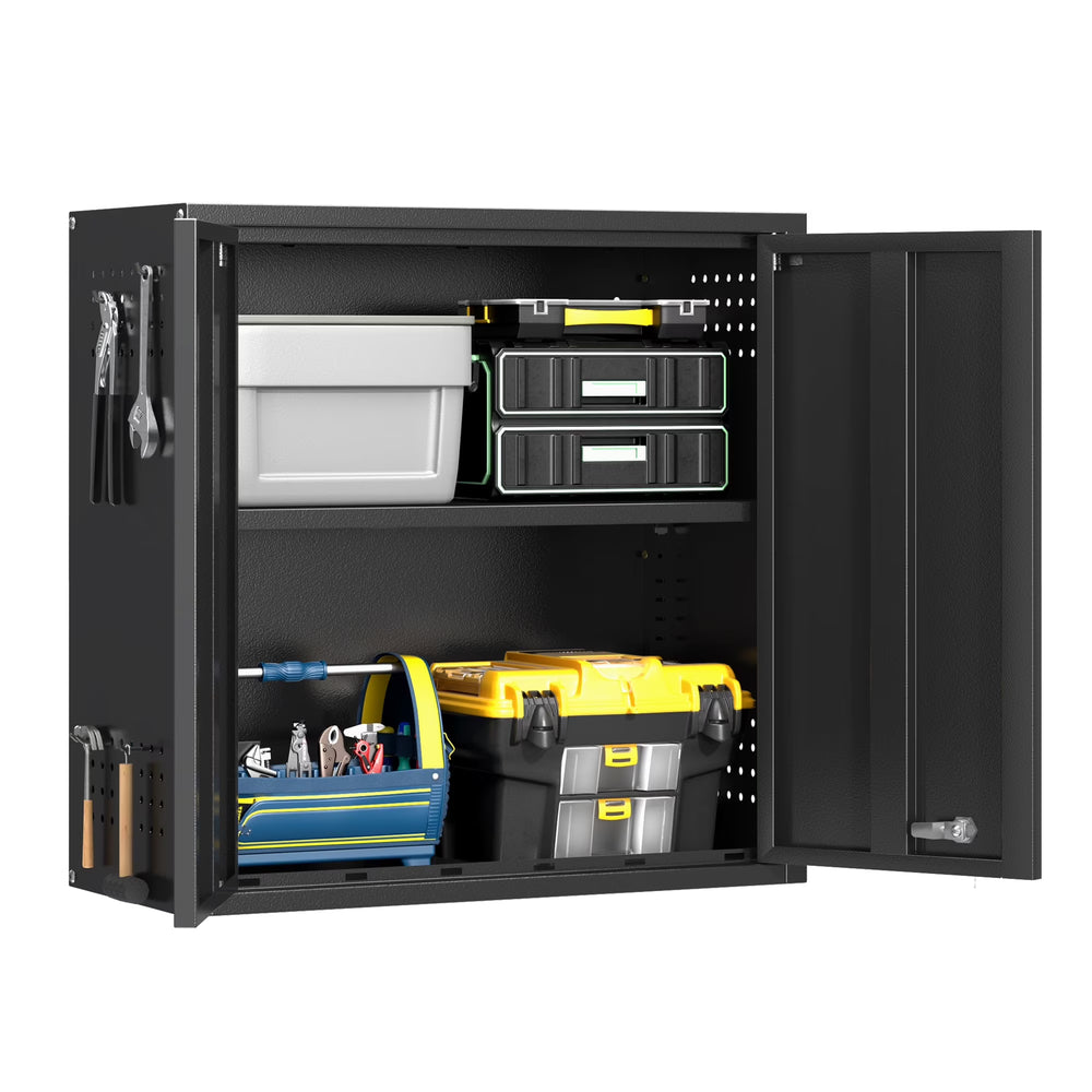 Topass Metal Wall Cabinet with Lockgarage Storage Cabinet, Wall - Mounted Utility Cabinet with Adjustable Shelf & Locking Doors for Workshop, Laundry Room, or Home Office - Easy Assembly, Black