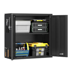 Topass Metal Wall Cabinet with Lockgarage Storage Cabinet, Wall - Mounted Utility Cabinet with Adjustable Shelf & Locking Doors for Workshop, Laundry Room, or Home Office - Easy Assembly, Black