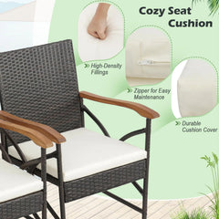 Tangkula 5 Pieces Outdoor Dining Set with Acacia Wood Table & 4 Wicker Rattan Armrest Chairs