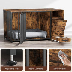 AECOJOY Dog Crate Furniture with Storage Cabinet, 42 Inch Wooden & Steel Decorative Indoor Kennel, Pet Cage End Table