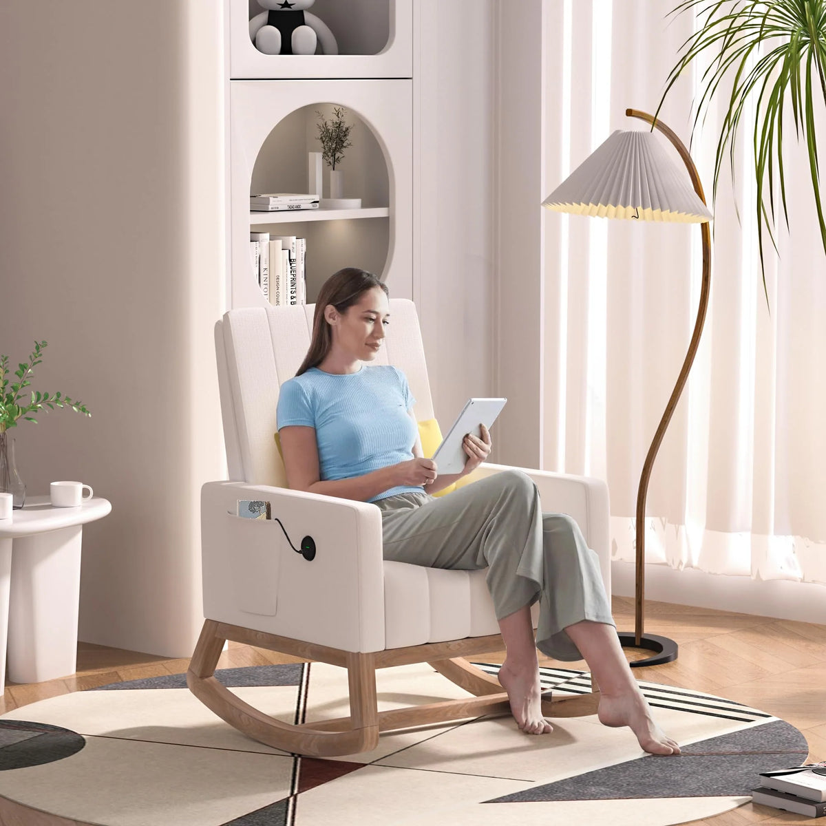 VECELO Rocking Chair Nursery Upholstered with Padded Seat