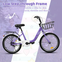 20 in Kids Bike for Boys & Girls Age 5 - 10, Children'S Bicycle with Front Basket & Rear Rack, Commuter Bike for School & Leisure