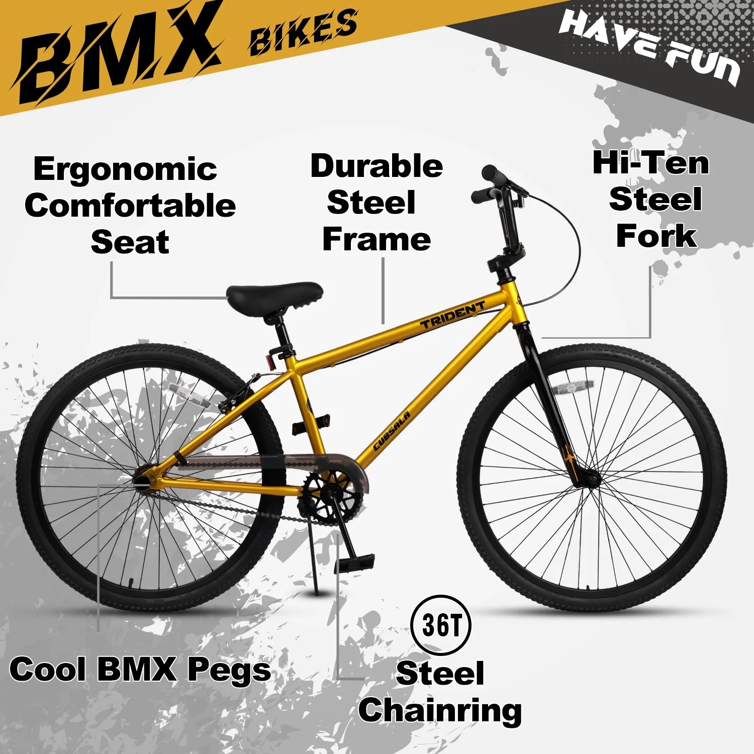 Cubsala 24 in BMX Race Bike Trident Bicycles Beginner - Level to Advanced Riders with 2 Pegs Trick Cycling and Professional Riding, Black