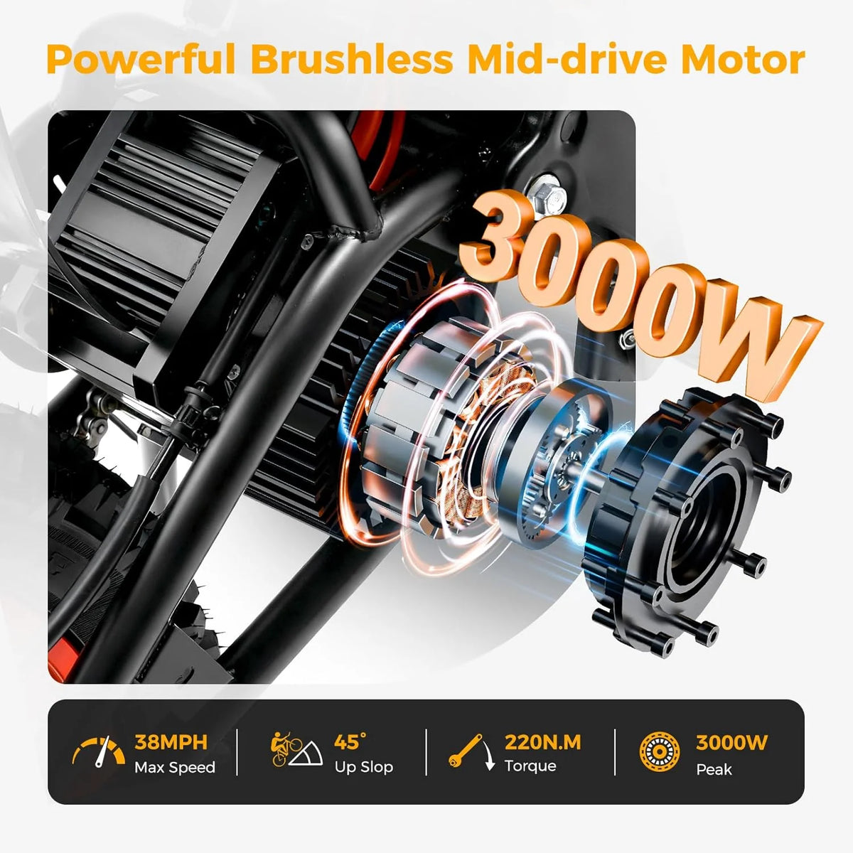 2000W Electric Dirt Bike for Adults Ridingtimes GT73 UL2849, Brushless Hub Motor, 18.2ah*2 Electric Bike with 25\ Tires Digital Screen Carbon Steel
