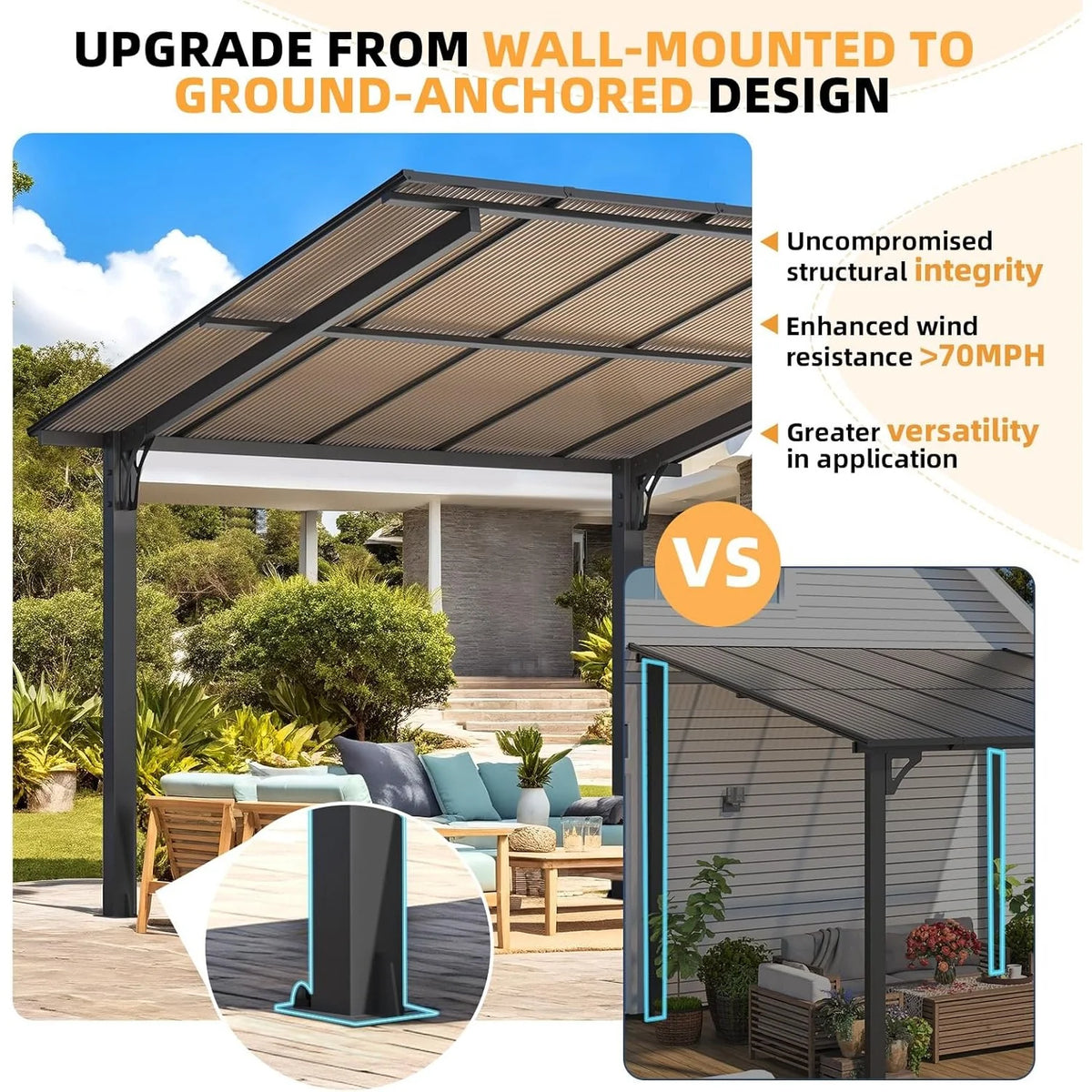 AECOJOY 14' x 10' Gazebo for Patio, Hard Top Lean to Gazebo Pergola Carport