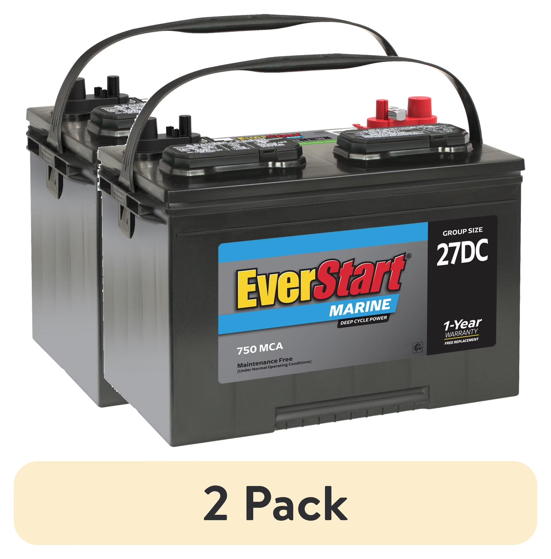 Everstart Lead Acid Marine & RV Deep Cycle Battery, Group Size 27DC 12 Volt, 750 Mca*