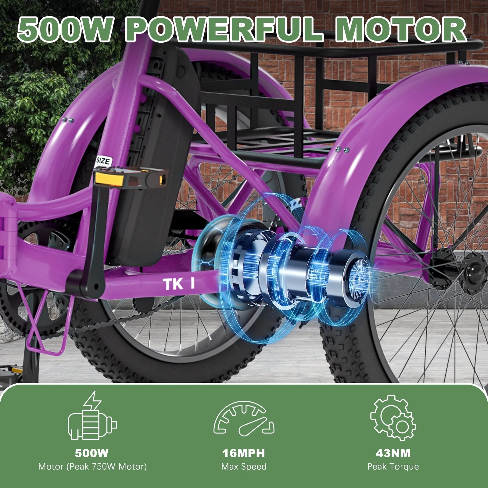 ABORON 3.0 Fat Tire Electric Trike for Senior Foldable E - Bike, 500W Motorized Tricycle Adult 20" Folding 3 Wheel Electric Commute Bike Trike W/48V Battery and Storage Baskets