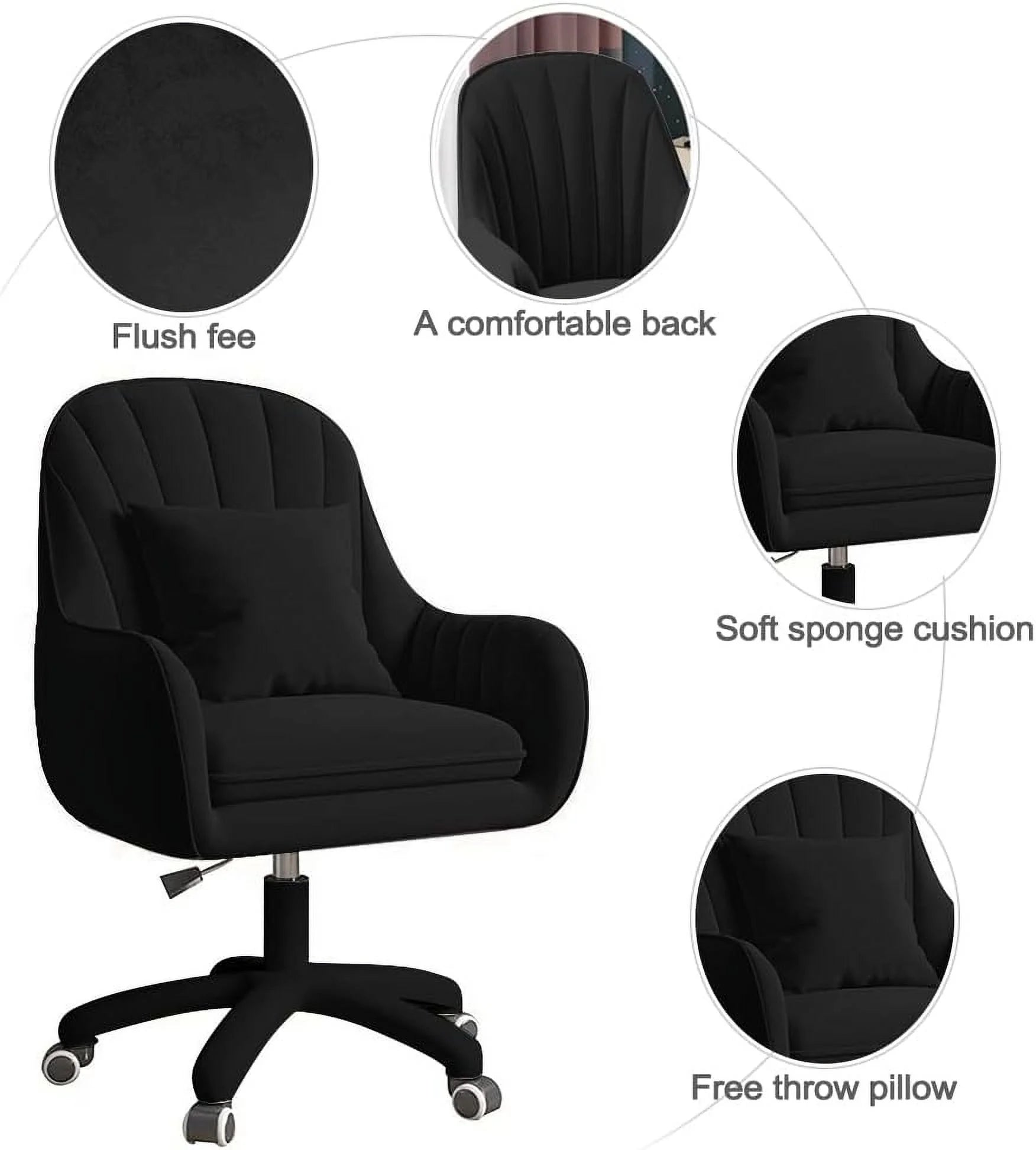Home Office Chair Computer Chair with Mid - Back Upholstered Modern Tufted Computer Task Chair Swivel Height Adjustable Velvet Accent Chair.white