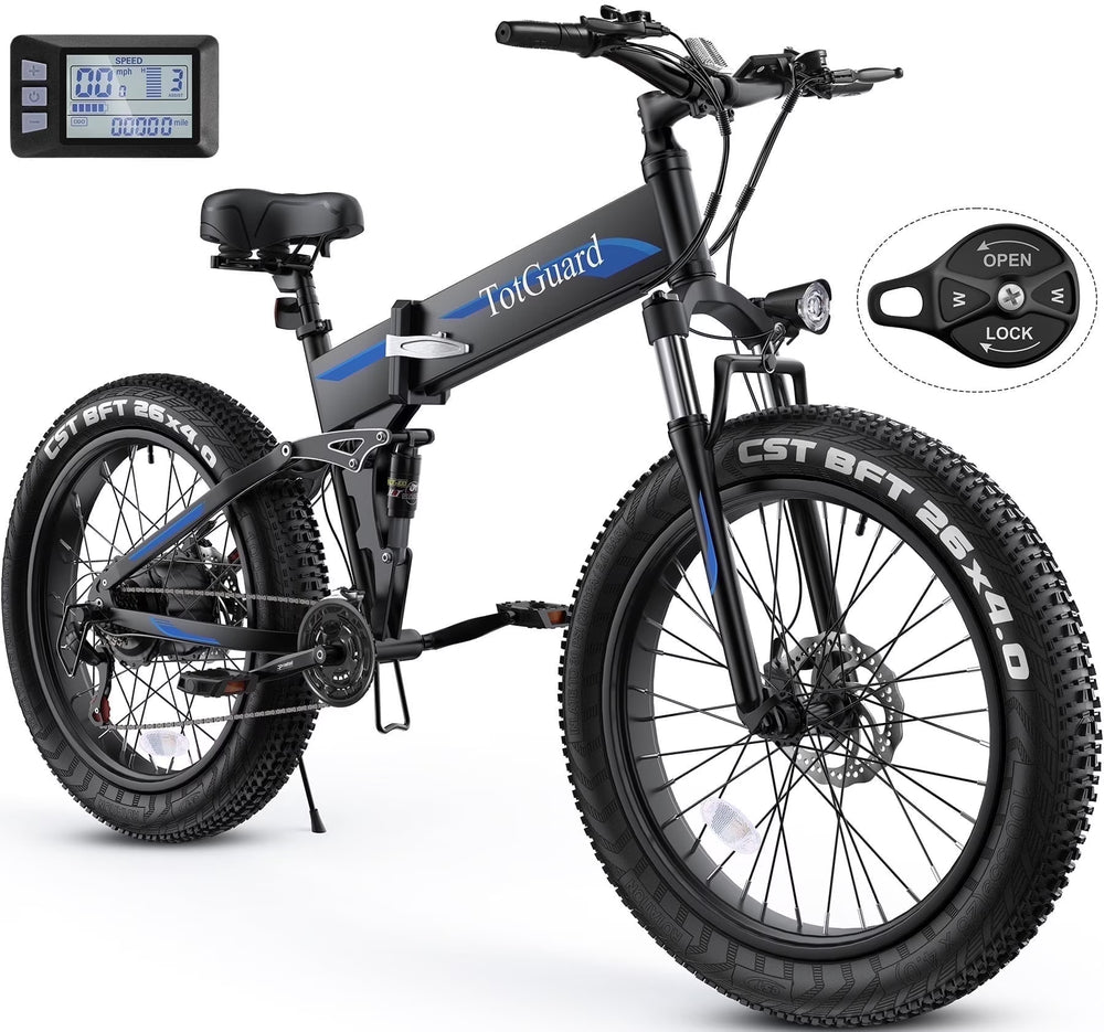 Totguard 26"x4" Electric Bike, Fat Tire 500W Ebike, Foldable Electric Bicycles E Bikes for Adults Electric 48V 10ah Battery, Dual Shock Absorber, Lockable Fork UL2849