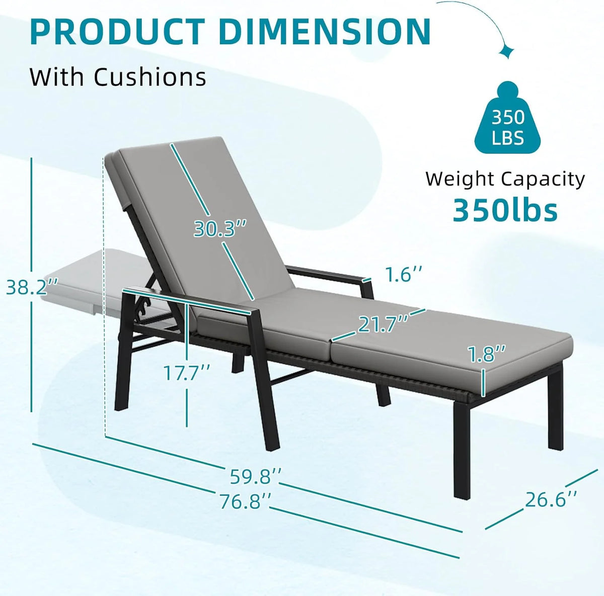 AECOJOY Chaise Lounge Chairs for Outside Set of 2, Adjustable Wicker PE Rattan Patio Pool Recliner Chair with Removable Cushion
