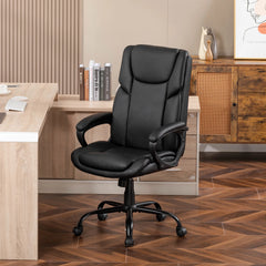 Mainstays Executive Ergonomic High Back Leather Home Office Desk Chair, Black