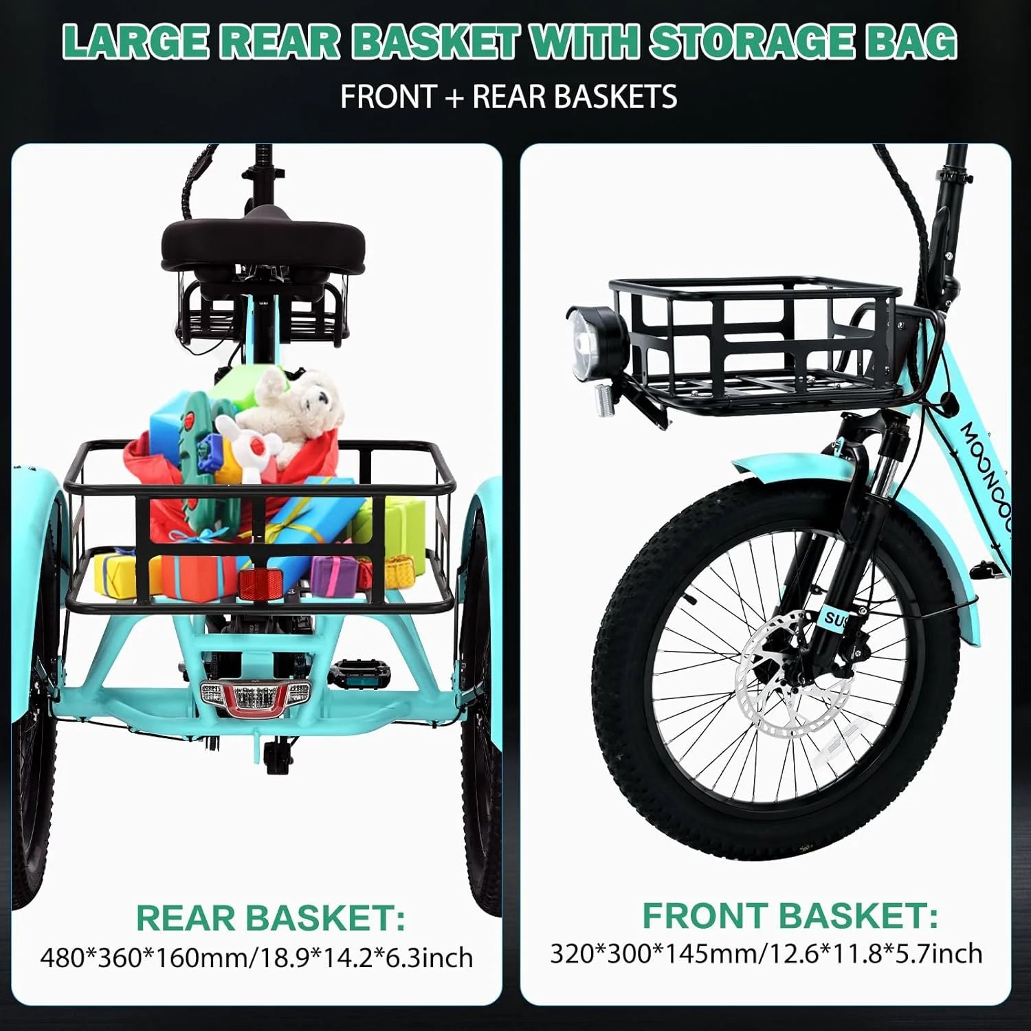 ABORON 3.0 Fat Tire Electric Trike for Senior Foldable E - Bike, 500W Motorized Tricycle Adult 20" Folding 3 Wheel Electric Commute Bike Trike W/48V Battery and Storage Baskets