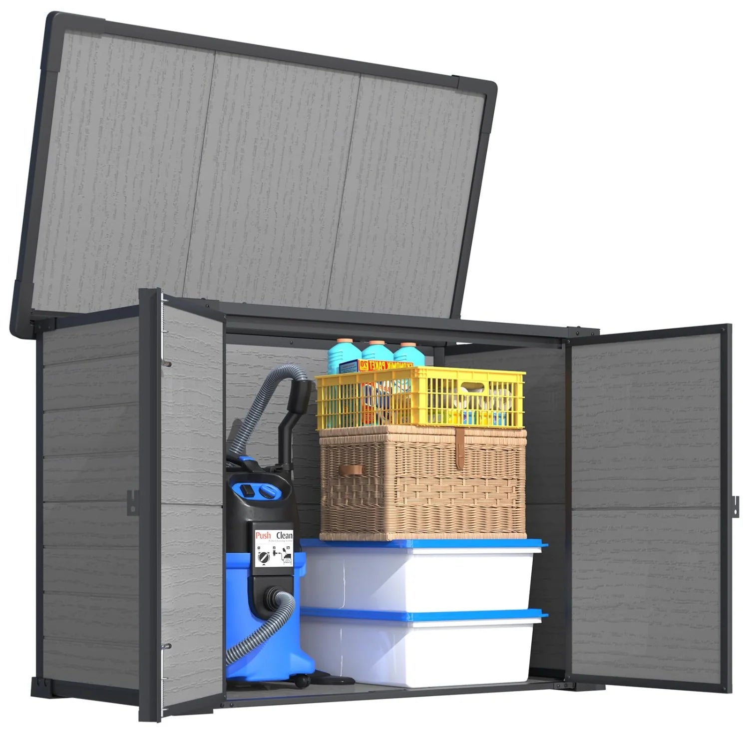 AECOJOY Resin Outdoor Storage Cabinet 23 Cu.Ft Plastic Trash Can Storage Shed with Base