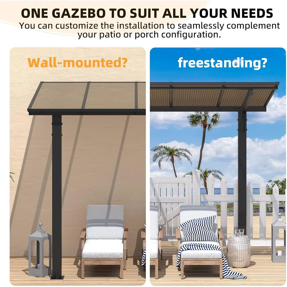 AECOJOY 14' x 10' Gazebo for Patio, Hard Top Lean to Gazebo Pergola Carport