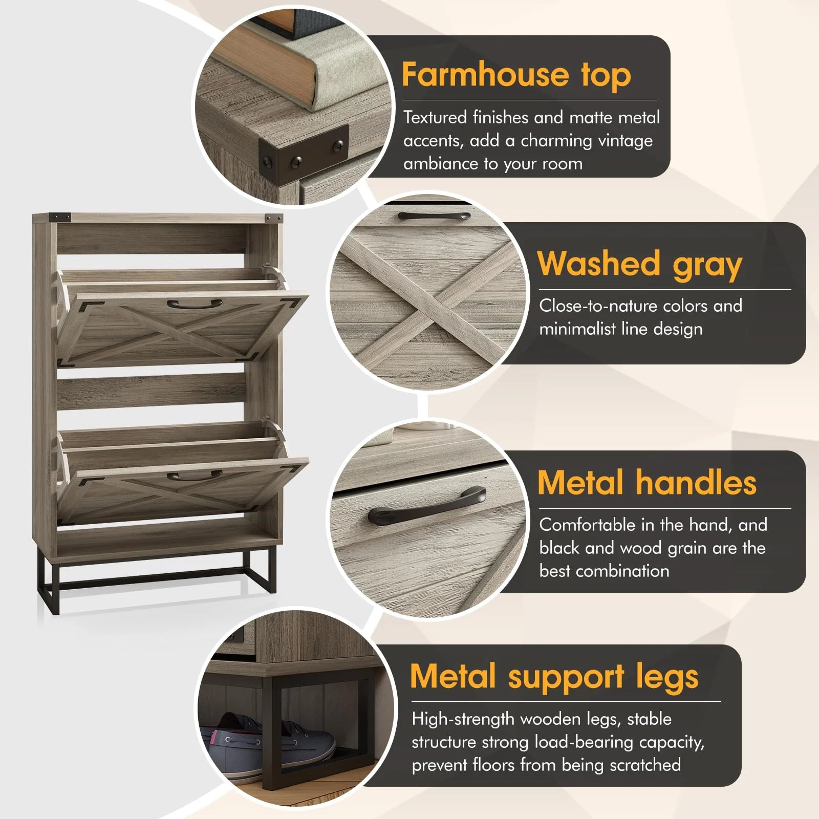 Maupvit 24 W Farmhouse Shoe Cabinet Storage for Entryway