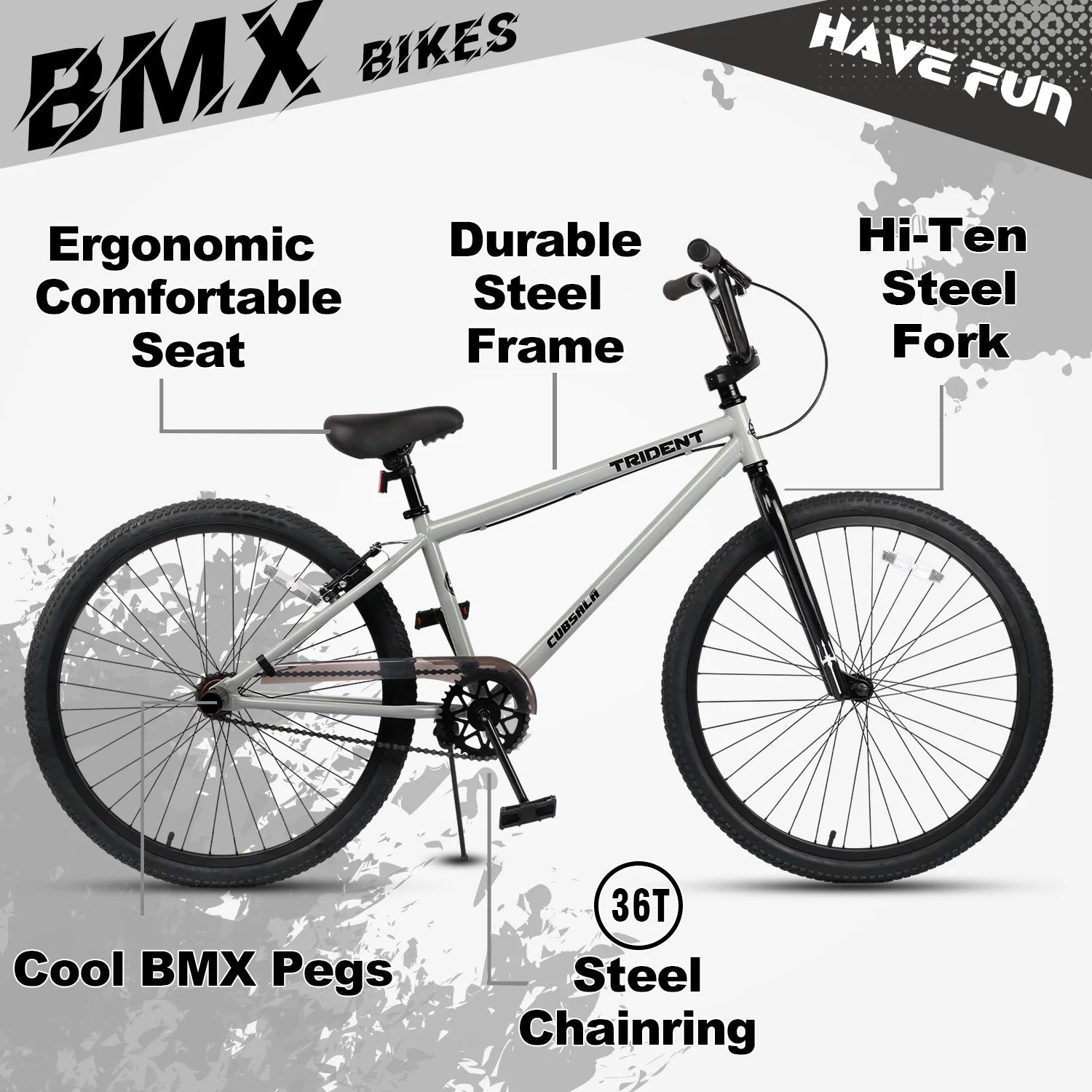 Cubsala 24 in BMX Race Bike Trident Bicycles Beginner - Level to Advanced Riders with 2 Pegs Trick Cycling and Professional Riding, Black