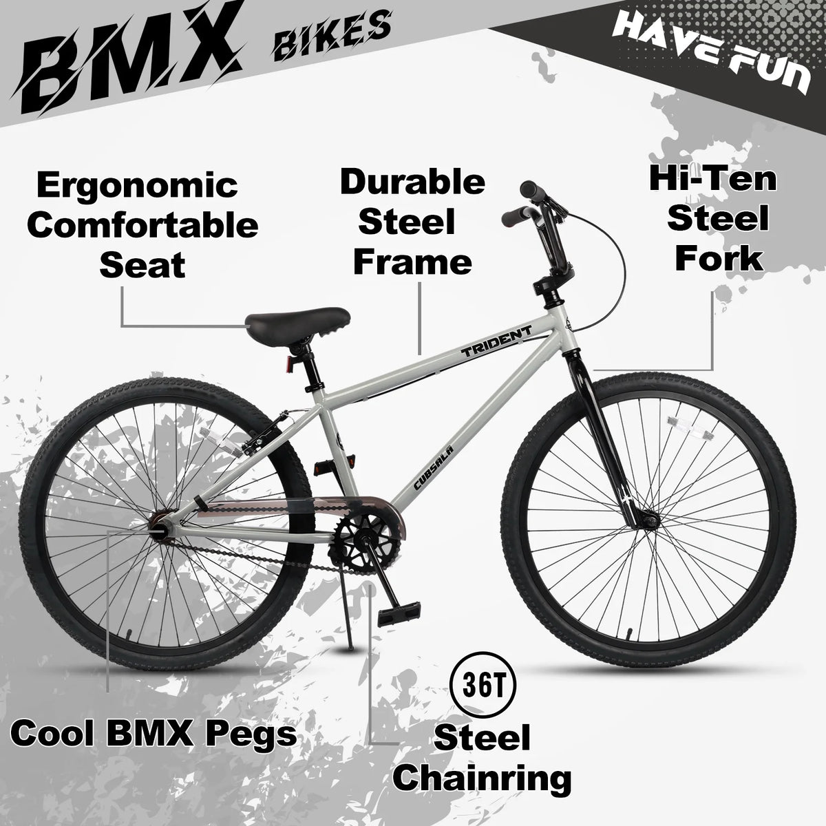 Cubsala 24 in BMX Race Bike Trident Bicycles Beginner - Level to Advanced Riders with 2 Pegs Trick Cycling and Professional Riding, Black